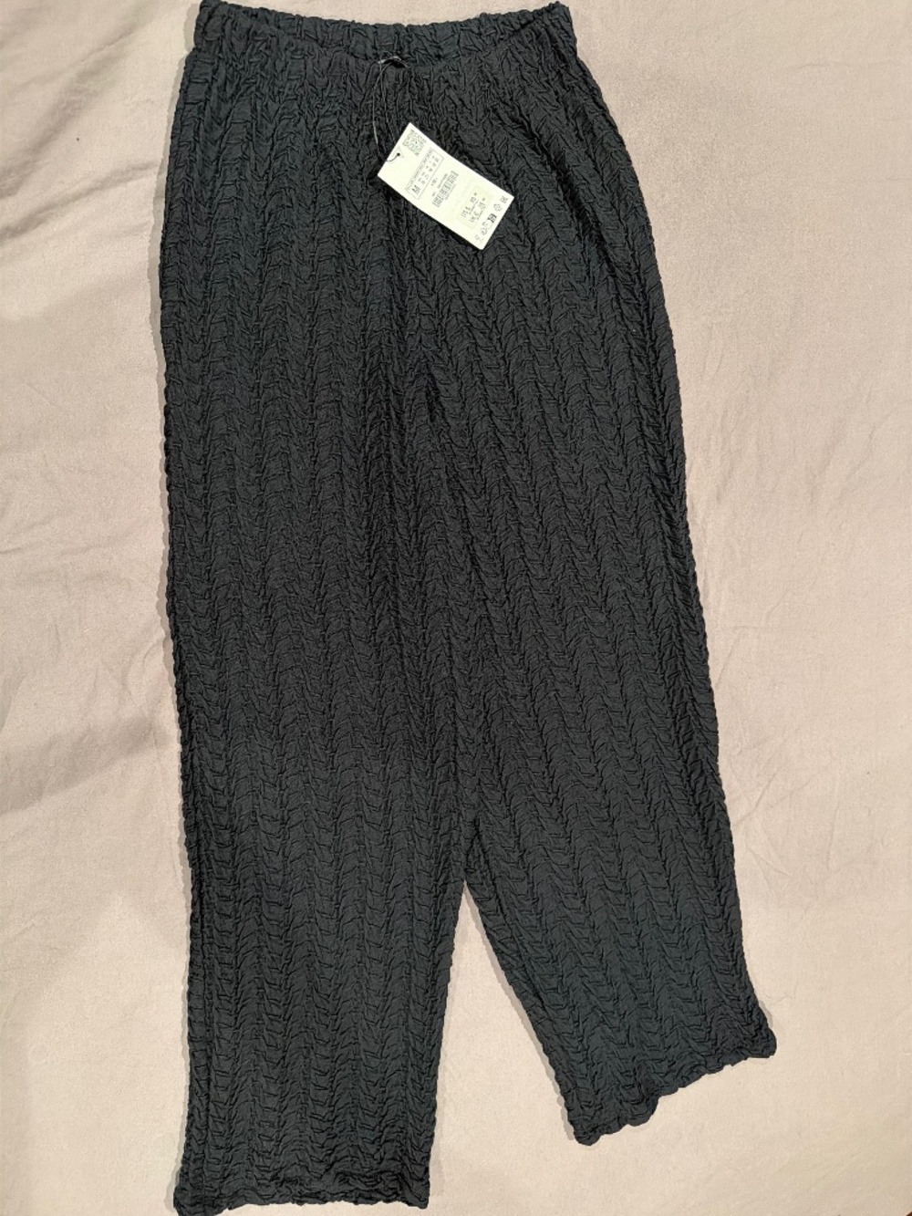 NWT Zara Black Textured Wide Leg Pants Size M